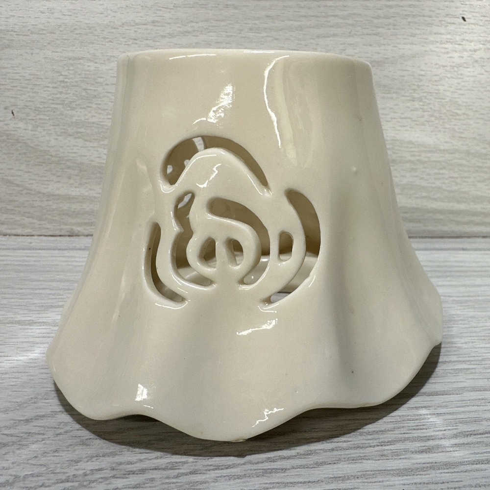 Southern Living White Glazed Ceramic Rose Floral Cut-Out Round Candle Topper